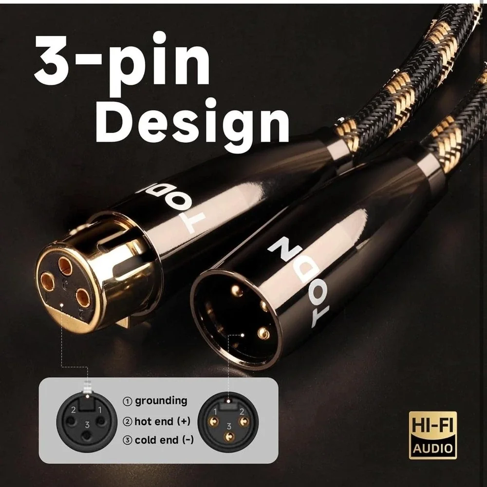 TODN HiFi XLR Balanced Audio Cables 7FT Pair 3-Pin Male Female Shielded Black